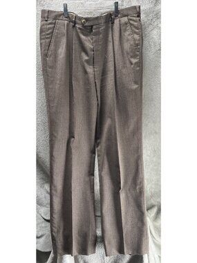 Vtg John Weitz 100% Pure Wool Dress Pants Men’s 36x31 Brown Pleated Trousers